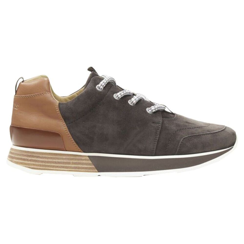 Hermes suede lace up wooden rubber sole low sneaker